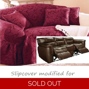 Dual Reclining SOFA Slipcover Damask Burgundy Sure Fit Recliner Couch